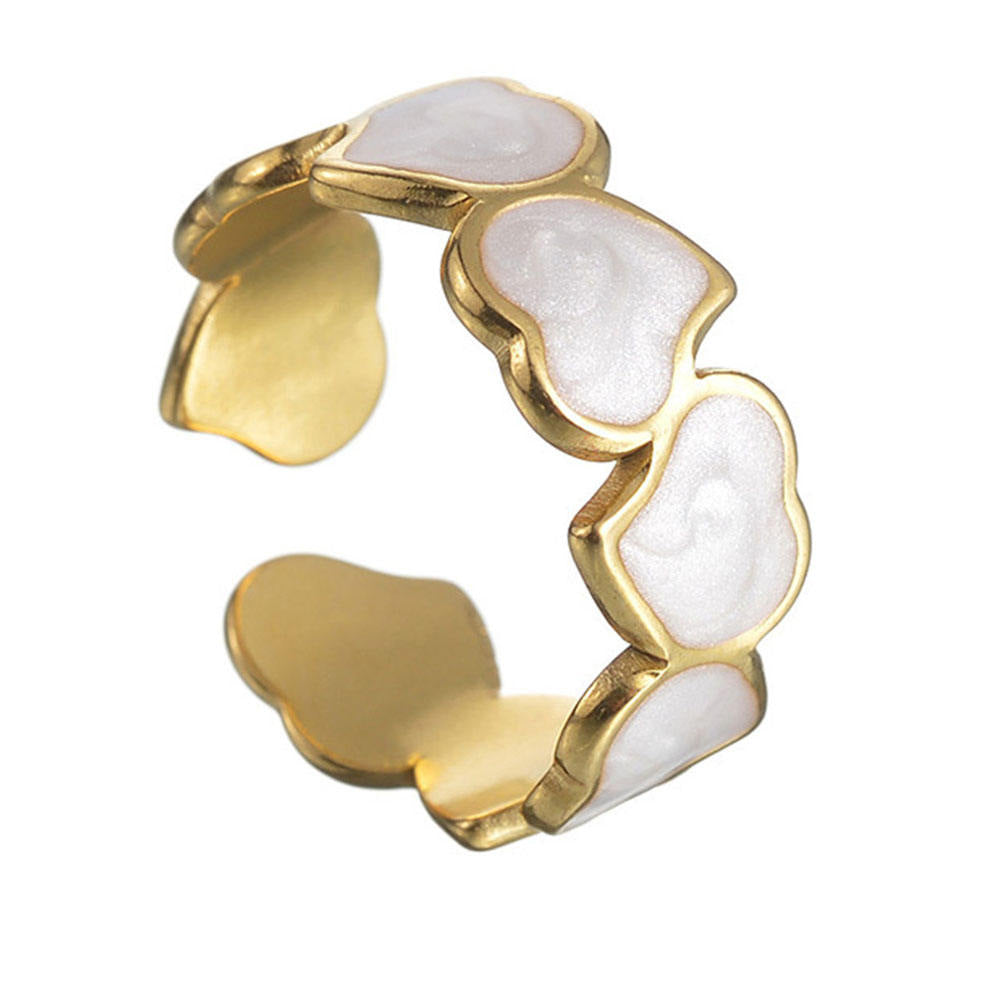 Heart Shiny White Enamel Chic Adjustable Ring - 18k Gold Plated
