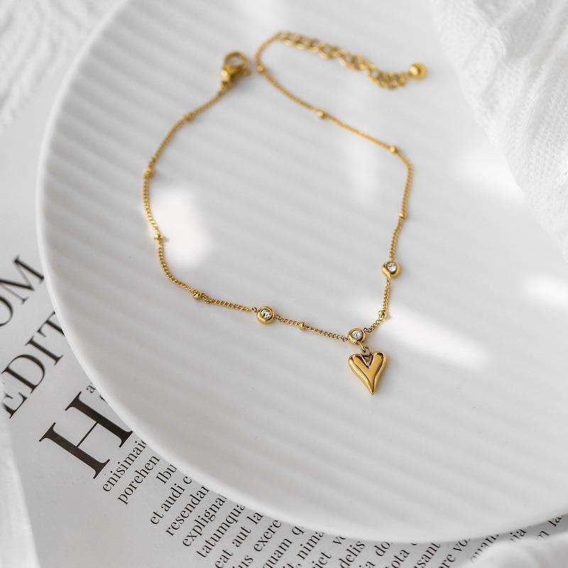 Heart Drop Diamond Anklet - 18K Gold Plated