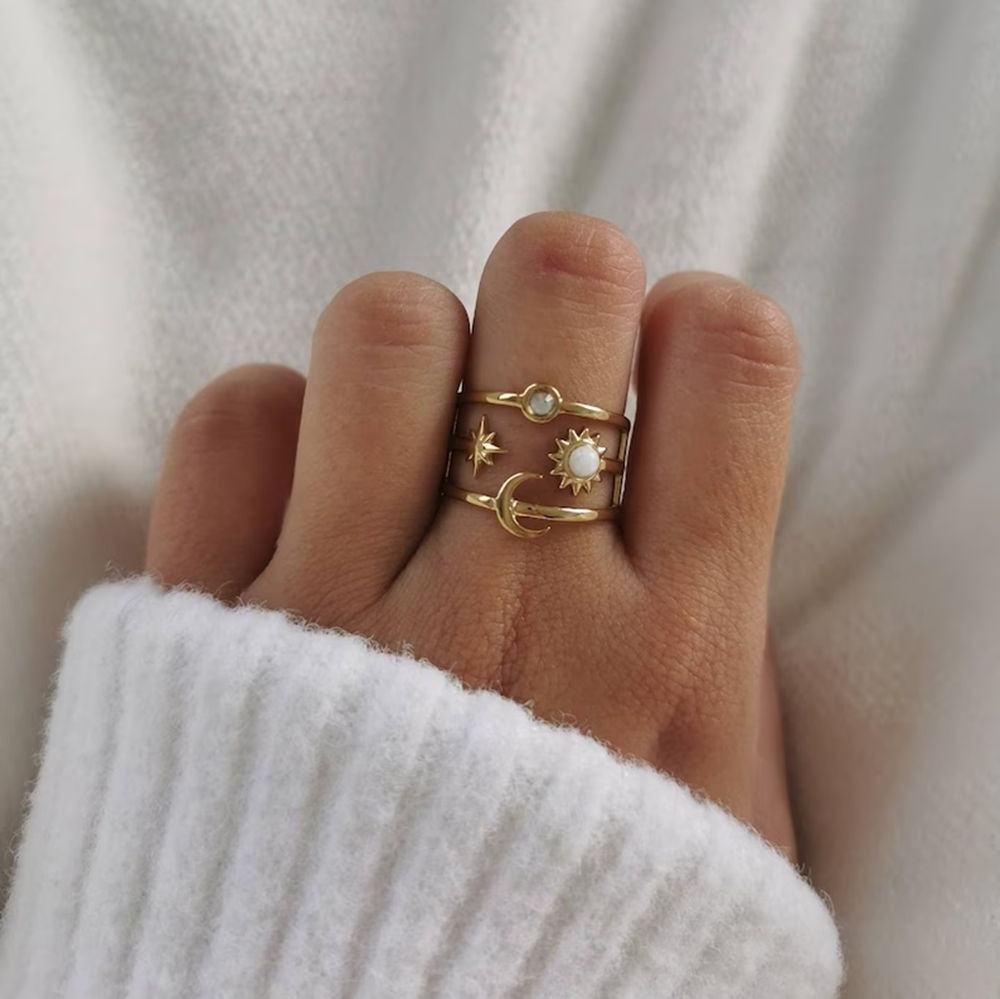 Sun Star Moon Ring - 18k gold Plated