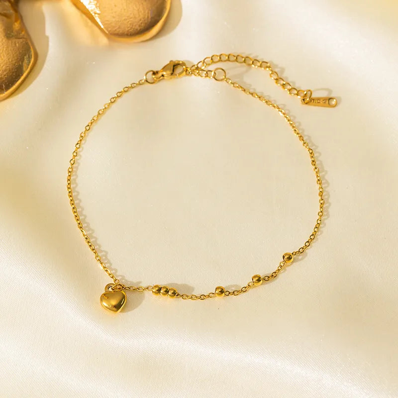 Mini Heart Drop Beads Anklet - 18k Gold Plated