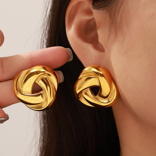 Twisted Triangle Chunky Stud Earring - 18K Gold Plated