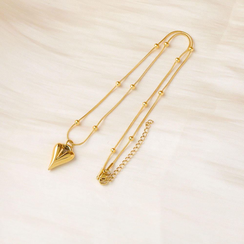 Minimal Heart Beads Necklace - 18k Gold Plated