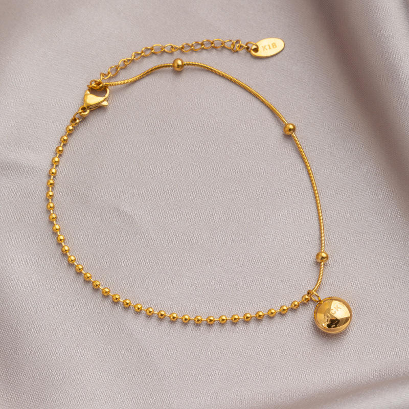 Wrapped Rice Beads Lucky Charm Small Gold Bean Anklet - 18k Gold Plated