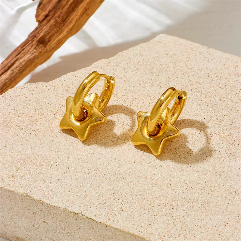 Minimal Star Hoop Earrings - 18k Gold Plated