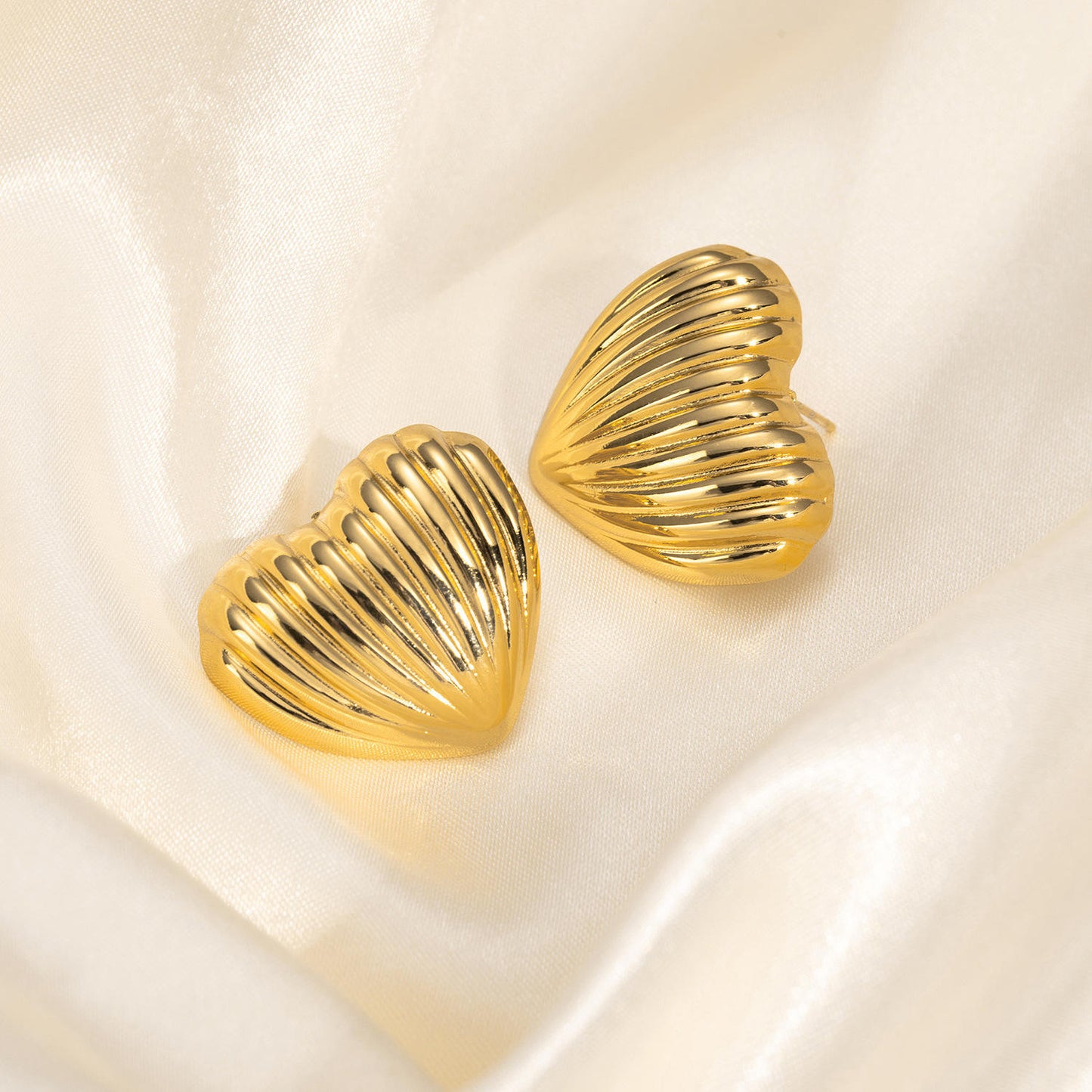 Textured Heart Stud Earrings - 18k Gold Plated