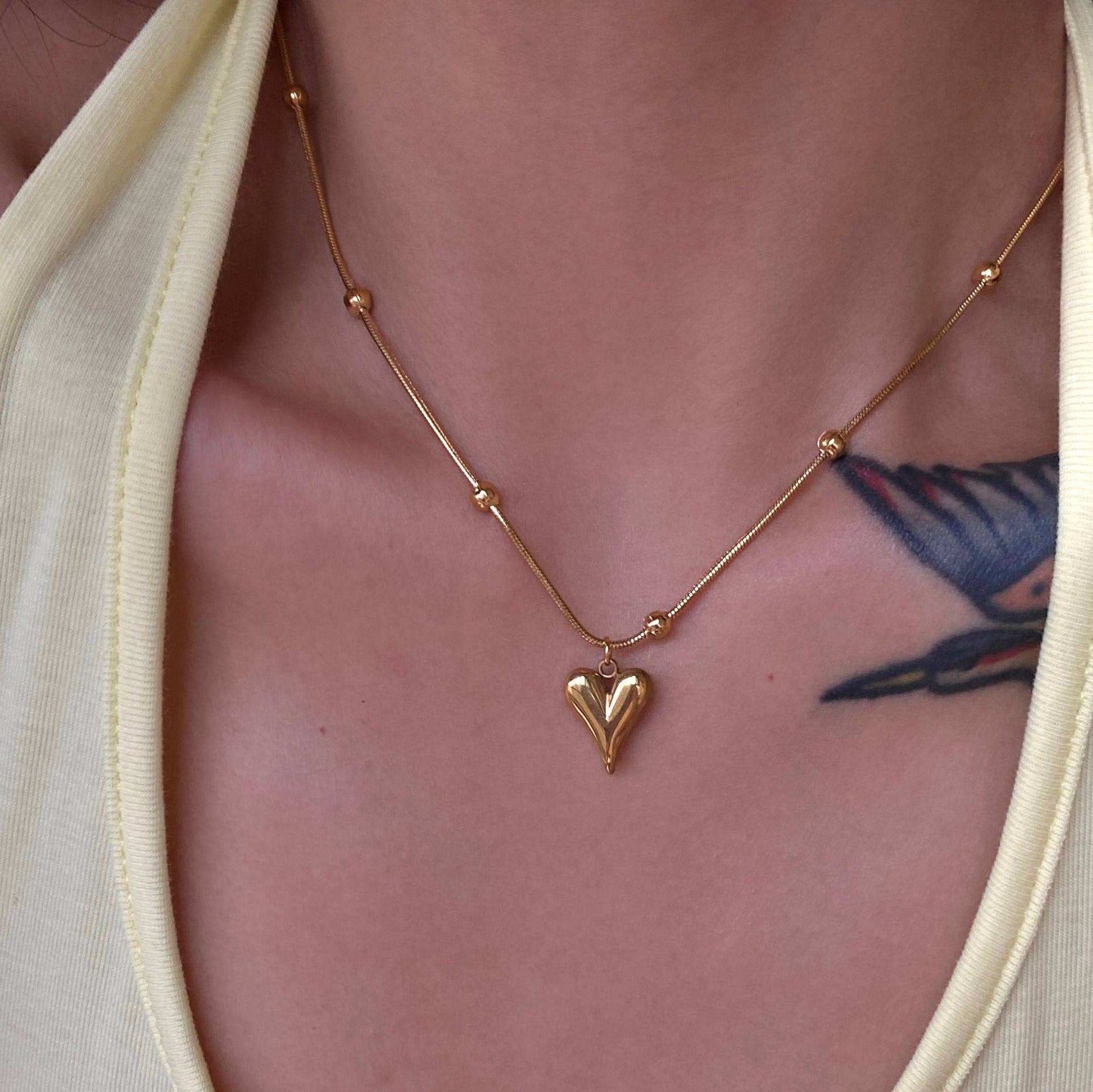 Minimal Heart Beads Necklace - 18k Gold Plated