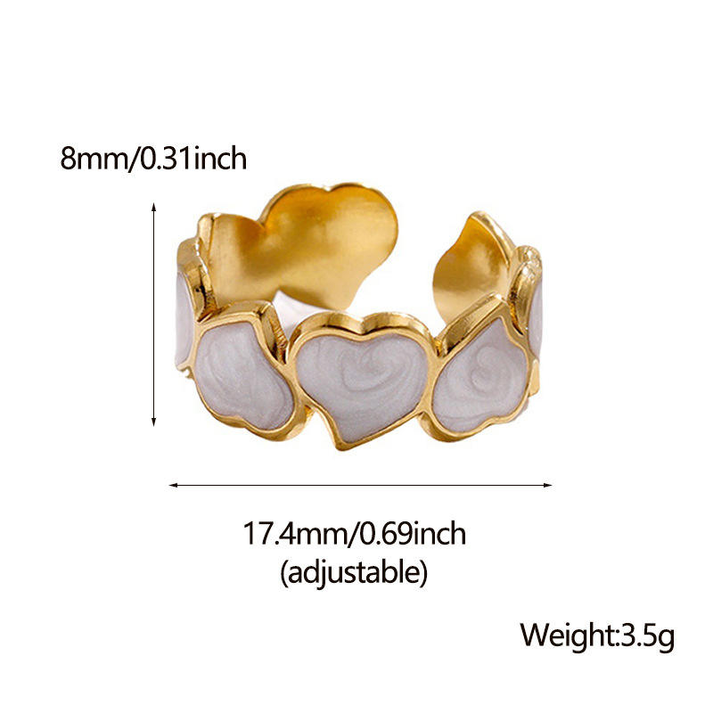 Heart Shiny White Enamel Chic Adjustable Ring - 18k Gold Plated
