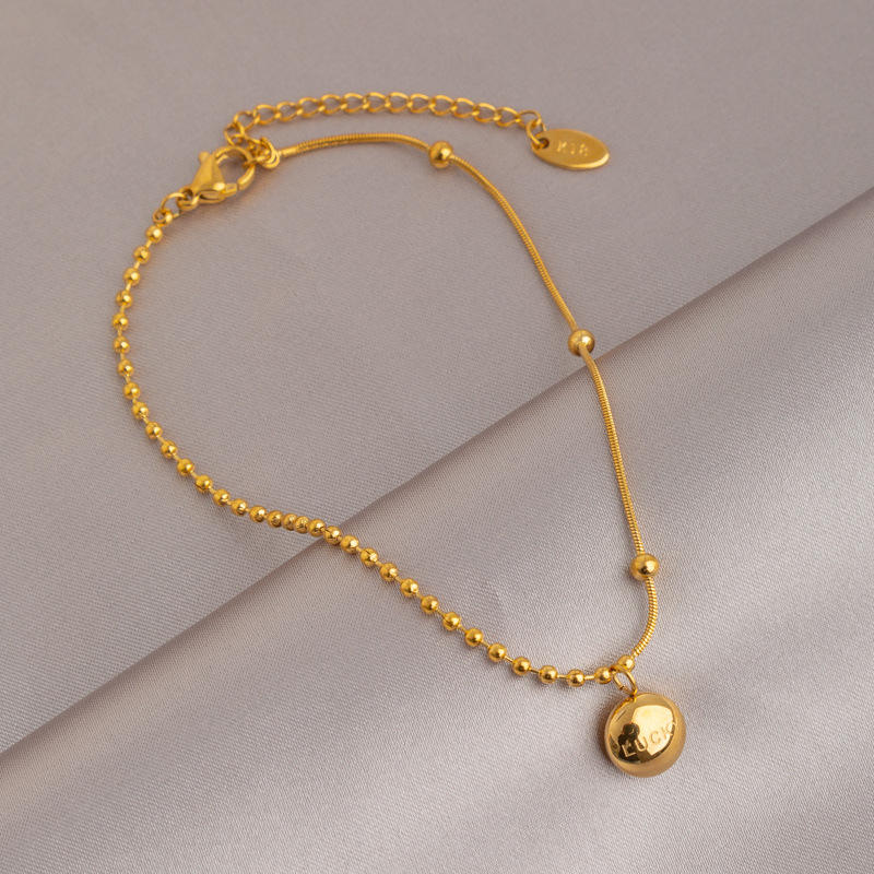 Wrapped Rice Beads Lucky Charm Small Gold Bean Anklet - 18k Gold Plated
