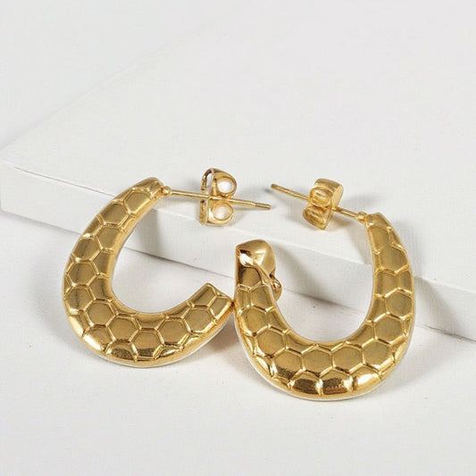 Hive Textured Hoop Earrings - 18k Gold Plated