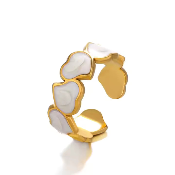 Heart Shiny White Enamel Chic Adjustable Ring - 18k Gold Plated