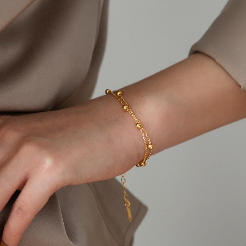 Double Chain Beads Anklet - 18k Gold Plated