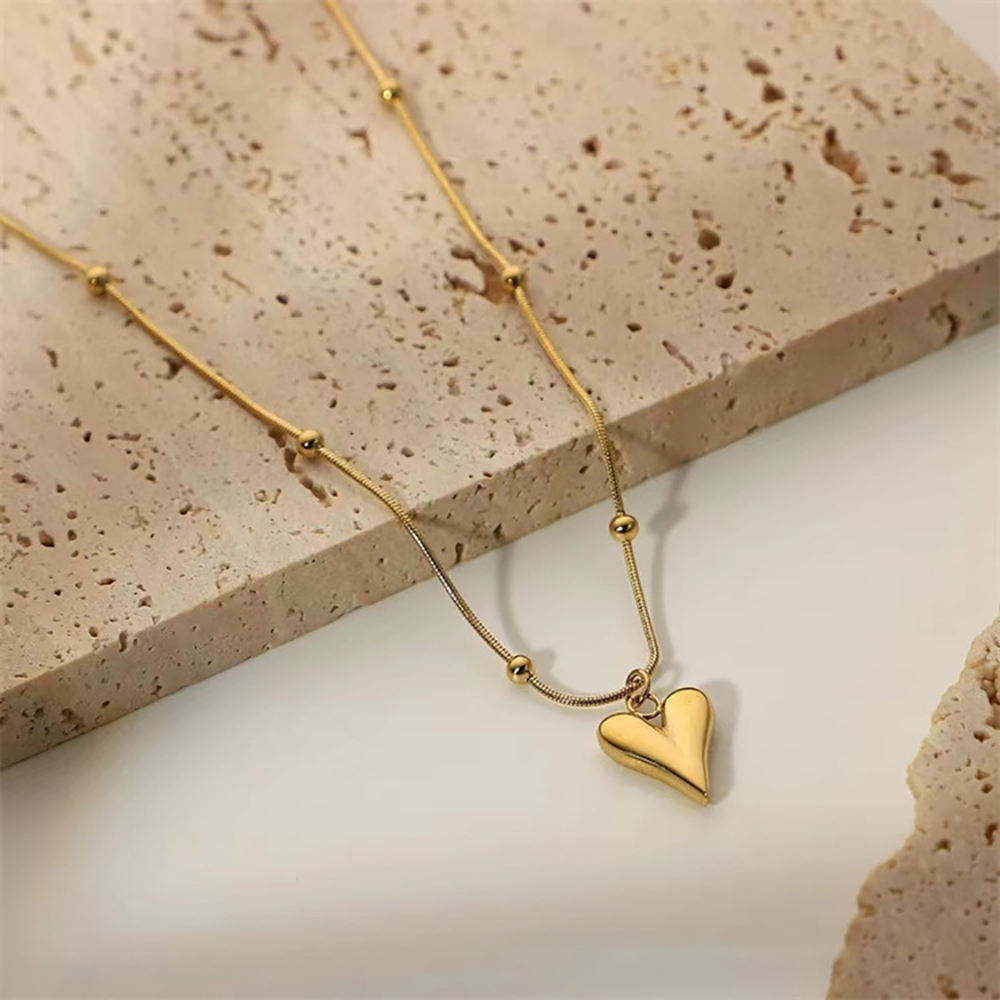 Minimal Heart Beads Necklace - 18k Gold Plated