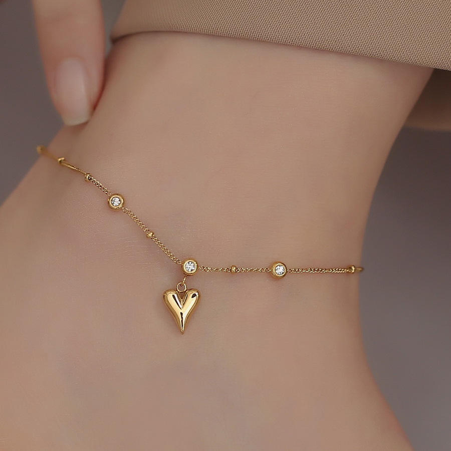 Heart Drop Diamond Anklet - 18K Gold Plated