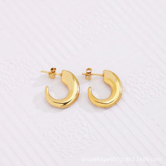 Moon Hoop Earrings - 18K Gold Plated