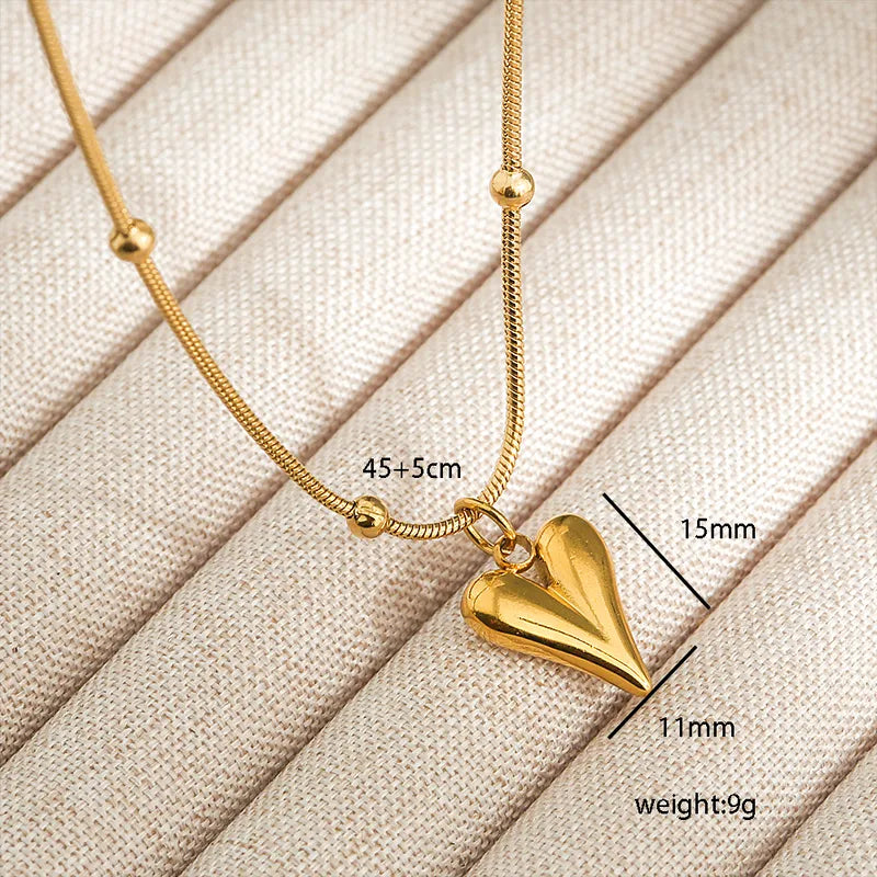 Minimal Heart Beads Necklace - 18k Gold Plated