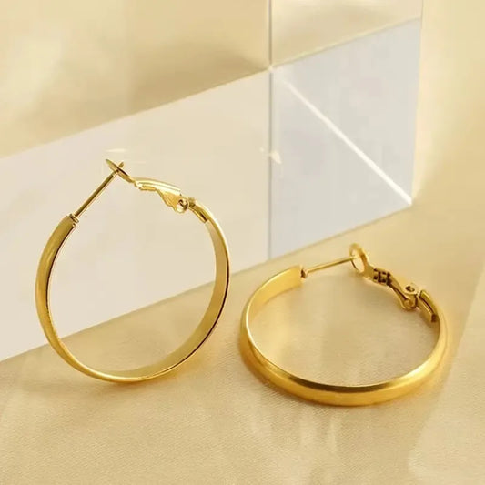 Classic Round 30mm Hoop Earrings - 18k Gold Plated